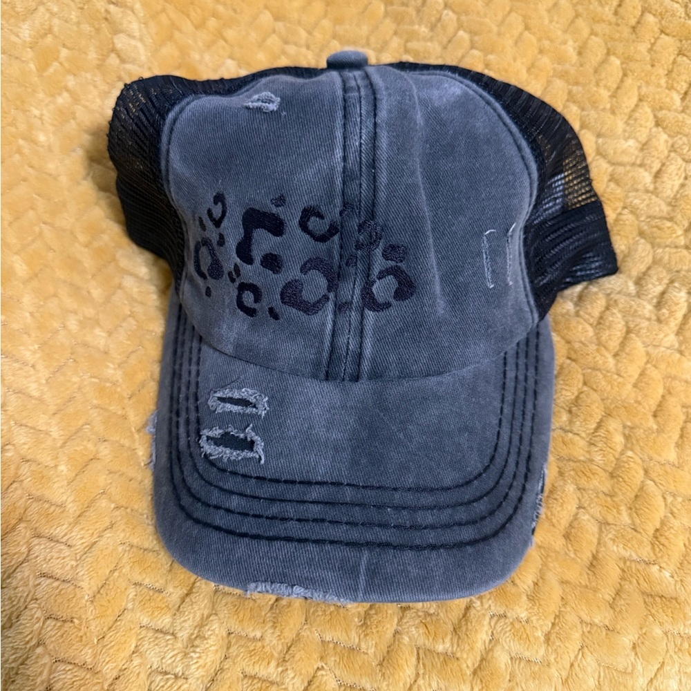 C.C Distressed Gray and Black Leopard Print Hat